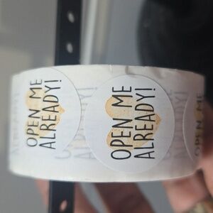 500 Open Me Already Heart Round Stickers NIB